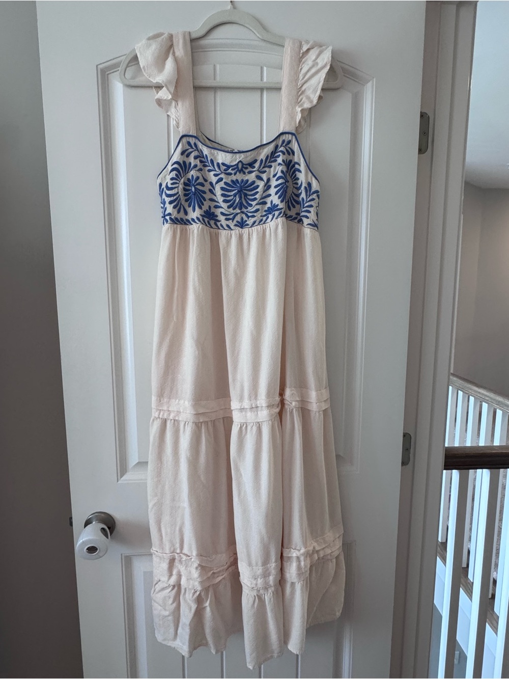 Band of the Free Ecru Maxi with Blue embroidery- MEDIUM